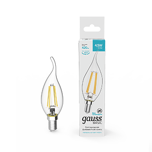 Gauss Лампа Basic Filament Свеча на ветру 4,5W 420lm 4100К Е14 LED 1041125