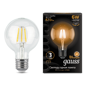 Gauss Лампа Filament G95 6W 630lm 2700К Е27 LED 105802106