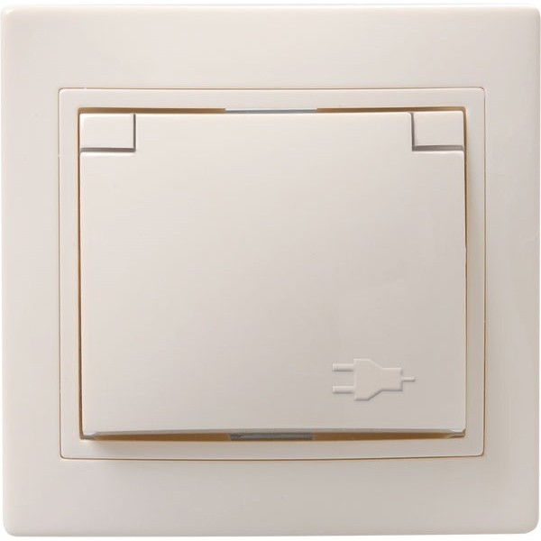Купить IEK KVARTA РСбш10-3-ККм Розетка 1местн. c з/к с защ.штор. с крышкой 16А (кремовый)