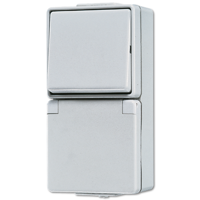 JUNG Штепсельная розетка SCHUKO для накладного монтажа с универсальным выключателем IP44 676W