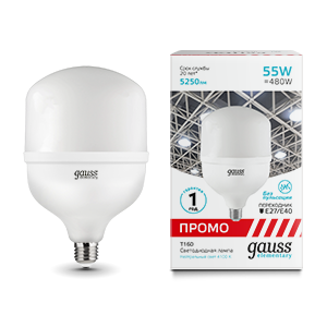 Gauss Лампа Elementary T160 55W 5250lm 4100K E27/E40 Promo LED 60426