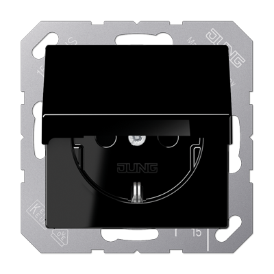 JUNG Штепсельная розетка SCHUKO 16A 250V~ с защитой от детей с крышкой термопласт черная A1520BFKIKLSW