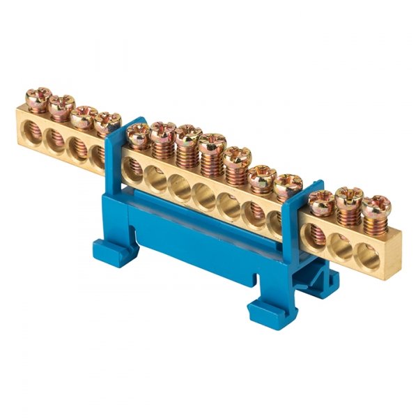 EKF PROxima Шина "0" N (6х9мм) 14 отверстий латунь синий изолятор тип "Стойка" на DIN-рейку розничный стикер