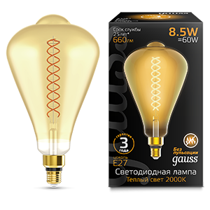 Gauss Лампа Filament ST164 8.5W 660lm 2000К Е27 golden flexible LED 157802105