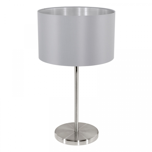 Eglo Лампа настольная MASERLO, 1х60W (E27), Ø230, H420, никель матовый/текстиль, серый, серебряный 31628