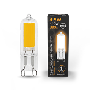 Gauss Лампа G9 AC220-240V 4.5W 380lm 3000K стекло LED 107809104
