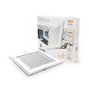 Gauss Светильник Glass кв 18W 1390lm 3000K 220-240V IP20 монт Ø155х155 200*200*30 с дек стек LED 948111118