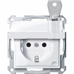 Купить SE Merten SM Бел Актив Розетка Schuko с крышкой запирающейся на замок, с защитными шторками, безвинт. зажим MTN2315-0325