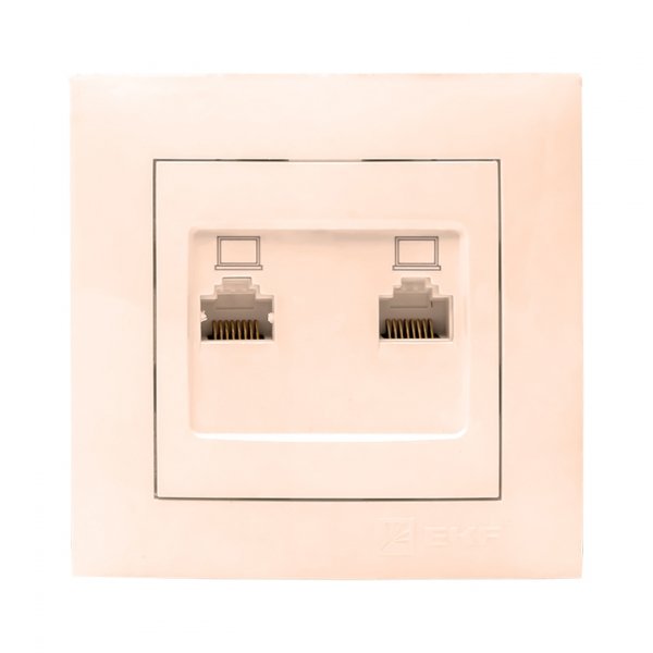 EKF PROxima Валенсия розетка компьютерная RJ-45 2-местная кремовая