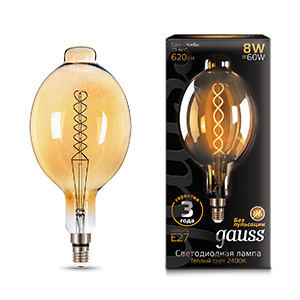 Gauss Лампа Filament BT180 8W 620lm 2400К Е27 golden flexible LED 152802008
