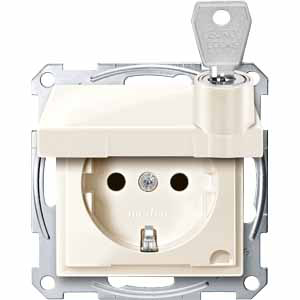 Купить SE Merten SM Беж Розетка Schuko с крышкой запирающейся на замок, с защитными шторками, безвинт. зажим MTN2315-0344