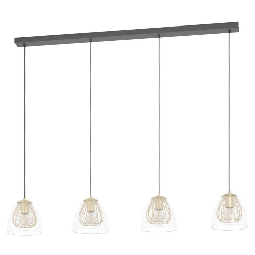 Eglo 390038 Подвесной потолочный светильник (люстра) JAZMINIA, 4x40W, E27, L1350, B195, H1500, сталь, черный, латунь/стекло, прозрачный