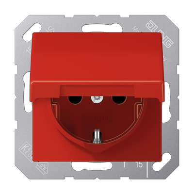 JUNG SCHUKO-розетка  с крышкой и защитой от детей, красный AS1520BFKIKLRT