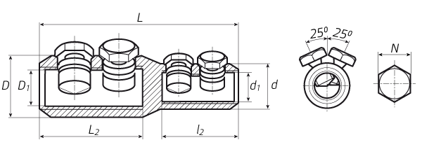 Купить КВТ Соединитель болтовой 4ПСБЕ-25-50/70-120