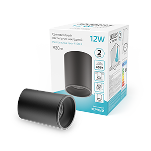 Gauss Светильник Overhead накл цил 12W 920lm 4100K 170-240V IP20 79*100мм черный LED HD007