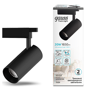 Светильник трековый Gauss цилиндр 20W 1650lm 4000K 180-240V IP20 65*210мм черный угол 24º LED 1/40 TR069