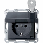 Купить SE Merten SM Антрацит Розетка Schuko с крышкой запирающейся на замок, с защитными шторками, безвинт. зажим MTN2315-0414