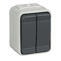 SE Aquatop наруж Серый Выключатель 2-клавишный 10А IP44, в сборе 451509