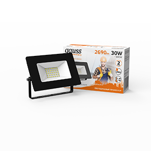 Gauss Прожектор Elementary 30W 2690lm 3000К 200-240V IP65 черный LED 613527130