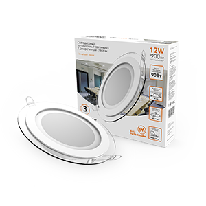 Gauss Светильник Glass круг 12W 900lm 3000K 220-240V IP20 монт Ø118 160*35 с дек стеклом LED 947111112