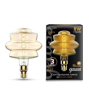 Gauss Лампа Filament BD180 8W 560lm 2400К Е27 golden flexible LED 161802008