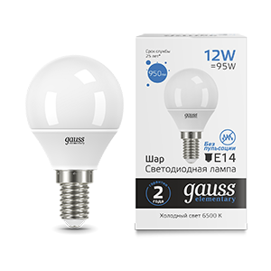 Gauss Лампа Elementary Шар 12W 950lm 6500K Е14 LED 53132
