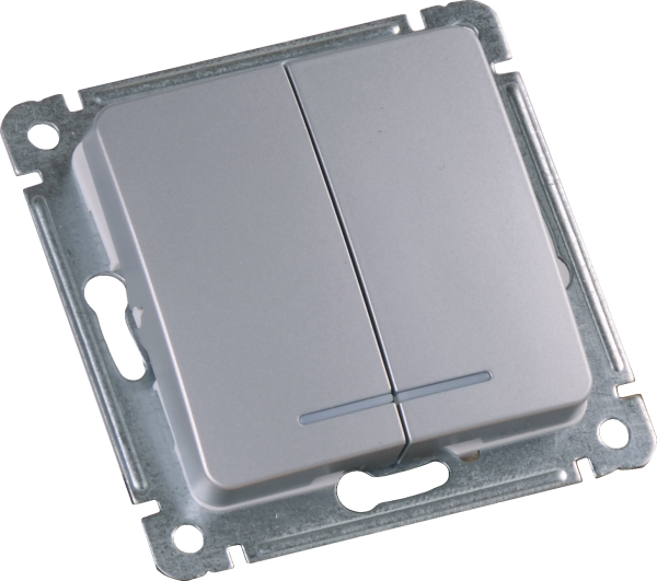 Hegel Мастер внутр Серебро ВС10-452-06 Выключатель 2-клавишный, с индикацией, механизм