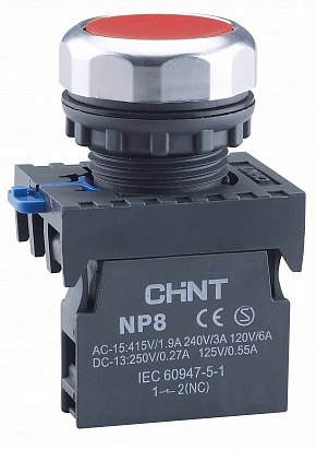 CHINT Кнопка управления NP8-01BN/4 без подсветки красная 1НЗ IP65 (R)