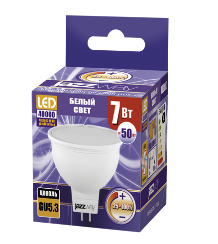 Купить Jazzway Лампа светодиодная (LED) с отражателем d50мм GU5.3 110° 7Вт 220-230В матовая нейтральная холодно-белая 4000К диммируемая .1035431