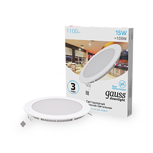 Gauss Светильник Slim круг 15W 1100lm 4000K 180-265V IP20 монтаж Ø155 170*22 LED 939111215