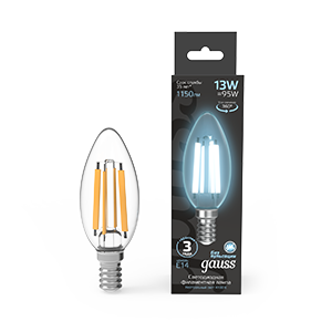 Gauss Лампа Filament Свеча 13W 1150lm 4100К Е14 LED 1/10/50 103801213