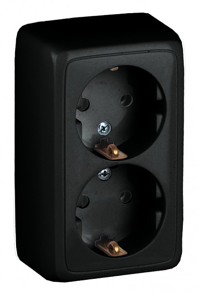 HEGEL Чнрный РА16-153-08 Розетка открытой установки, двухместная, с заземляющим контактом, с изолирующей пластиной