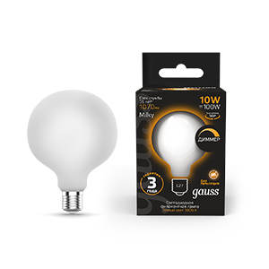 Gauss Лампа Filament G95 10W 1070lm 3000К Е27 milky диммируемая LED 189202110-D