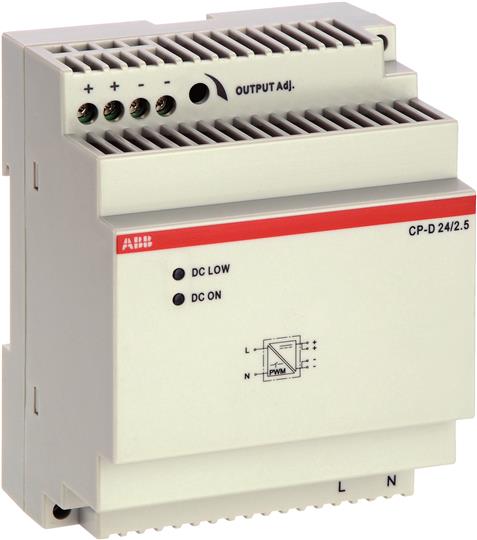 ABB CP-D Блок питания 24/2.5 (регулир. вых. напряж) вход 90-265В AC / 120-370В DC, выход 24В DC /2.5 1SVR427044R0200