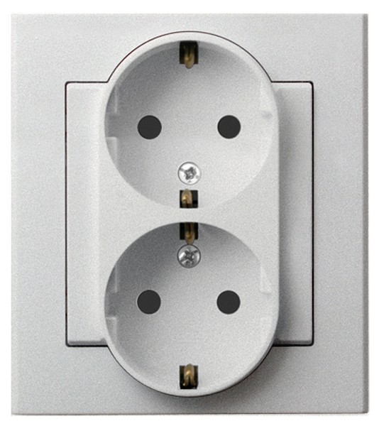 Ospel Sonata Серебро матовое Розетка 2-я с/з Schuko, с рамкой GP-2RS/38
