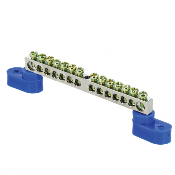 EKF PROxima Шина "0" N (6x9мм) 14 отв. цинк 2 синих угловых изолятора