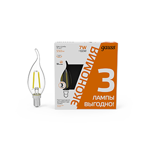 Лампа Gauss Filament Свеча на ветру 7W 550lm 2700К Е14 LED (3 лампы в упаковке) 1/20 104901107T