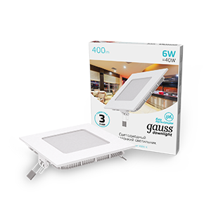 Gauss Светильник Slim квадрат 6W 400lm 4000K 180-265V IP20 монтаж Ø105*105 120*120*22 LED 940111206