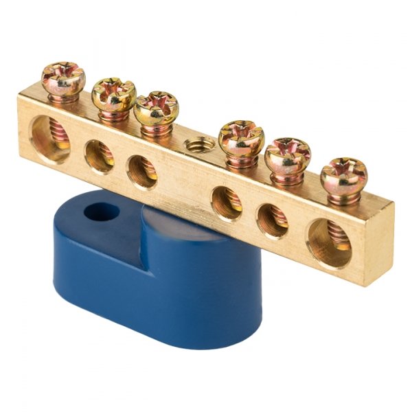 EKF PROxima Шина "0" N (6х9мм) 6 отверстий латунь синий угловой изолятор