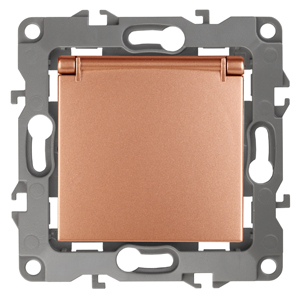 ЭРА 12-2103-14 Розетка 2P+E Schuko со шторками с крышкой, 16A-250В, IP20, 12, Медь