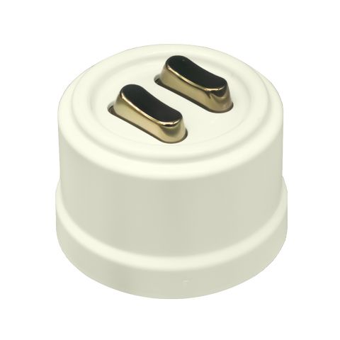 BIRONI Лизетта Пластик Слоновая кость Выключатель проходной 2-кл (клавишный), ручка Бронза B1-222-211-B