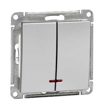 Systeme Electric Wessen 59 Матовый хром Выключатель 2-клавишный 10АХ с подсветкой