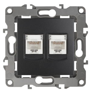 ЭРА 12-3108-05 Антрацит Розетка информационная двойная 2XRJ45, IP20, 12