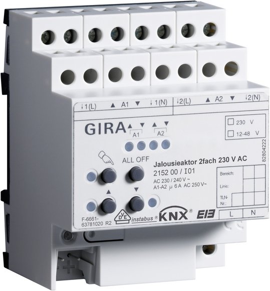 Gira KNX Актор для жалюзи 2-канальный 230В АС KNX/EIB REG 215200