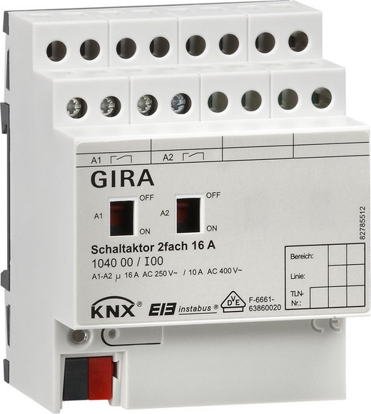 Gira KNX Актор 2-канальный 16 А, возм ручное управление DIN-рейка 104000