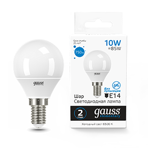 Gauss Лампа Elementary Шар 10W 750lm 6500K Е14 LED 53130