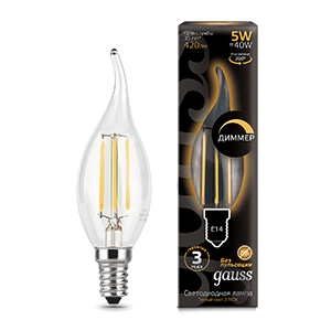 Gauss Лампа Filament Свеча на ветру 5W 420lm 2700К Е14 диммируемая LED 104801105-D