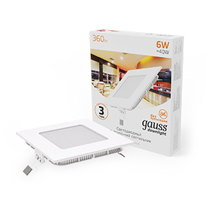 Gauss Светильник Slim квадрат 6W 360lm 3000K 180-265V IP20 монтаж Ø105*105 120*120*22 LED 940111106