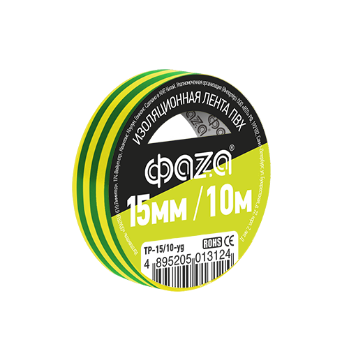ФАZA Изолента 15/10 Изолента ПВХ 15мм * 10м желто-зеленая .5013124