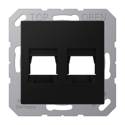 JUNG A Flow/A 550 Черный матовый Kрышка для 2-х разъемов для IMP разъемов, без видимого винта, подпружиненная шторка A1569-25WESWM